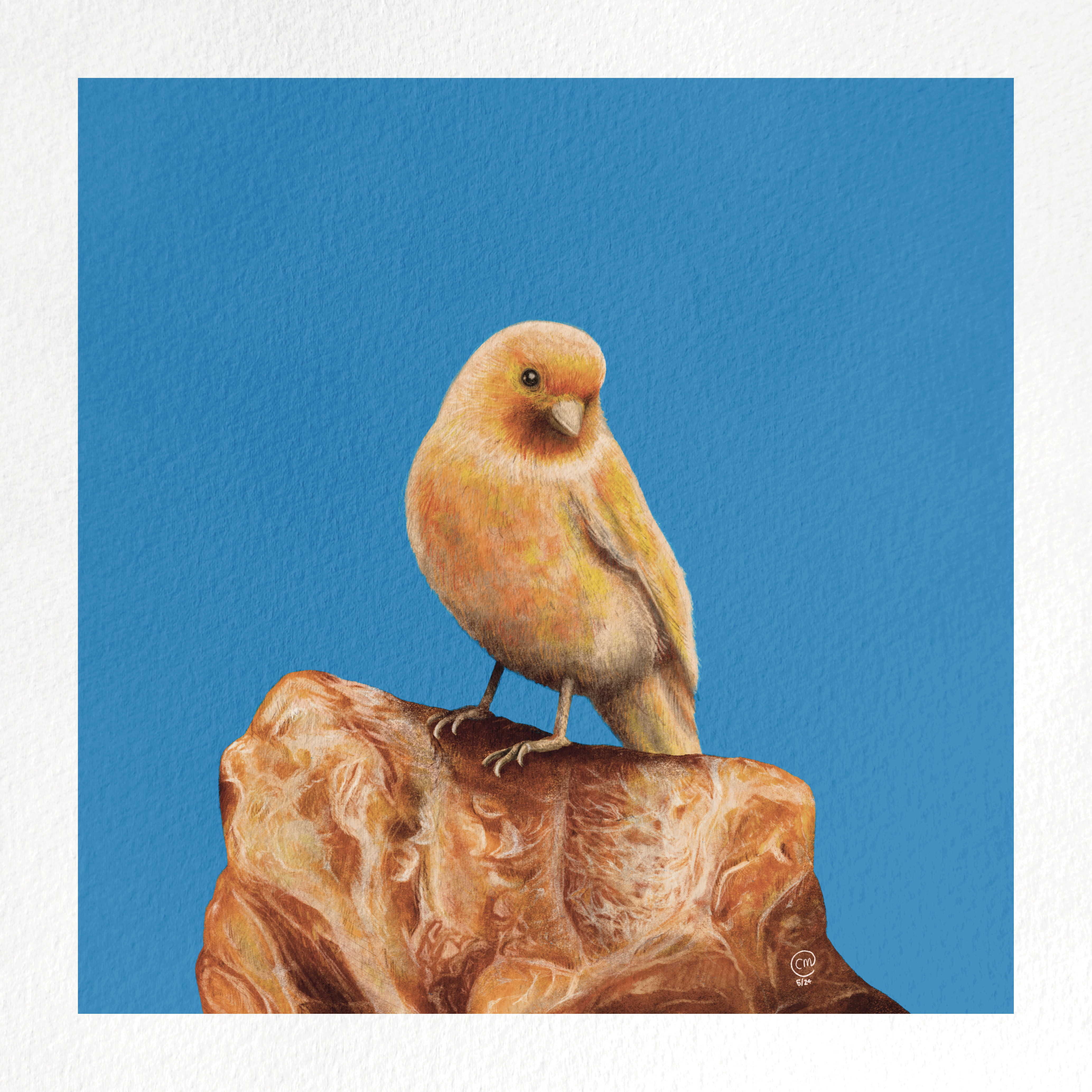 Digital painting of a bird and a crystal.