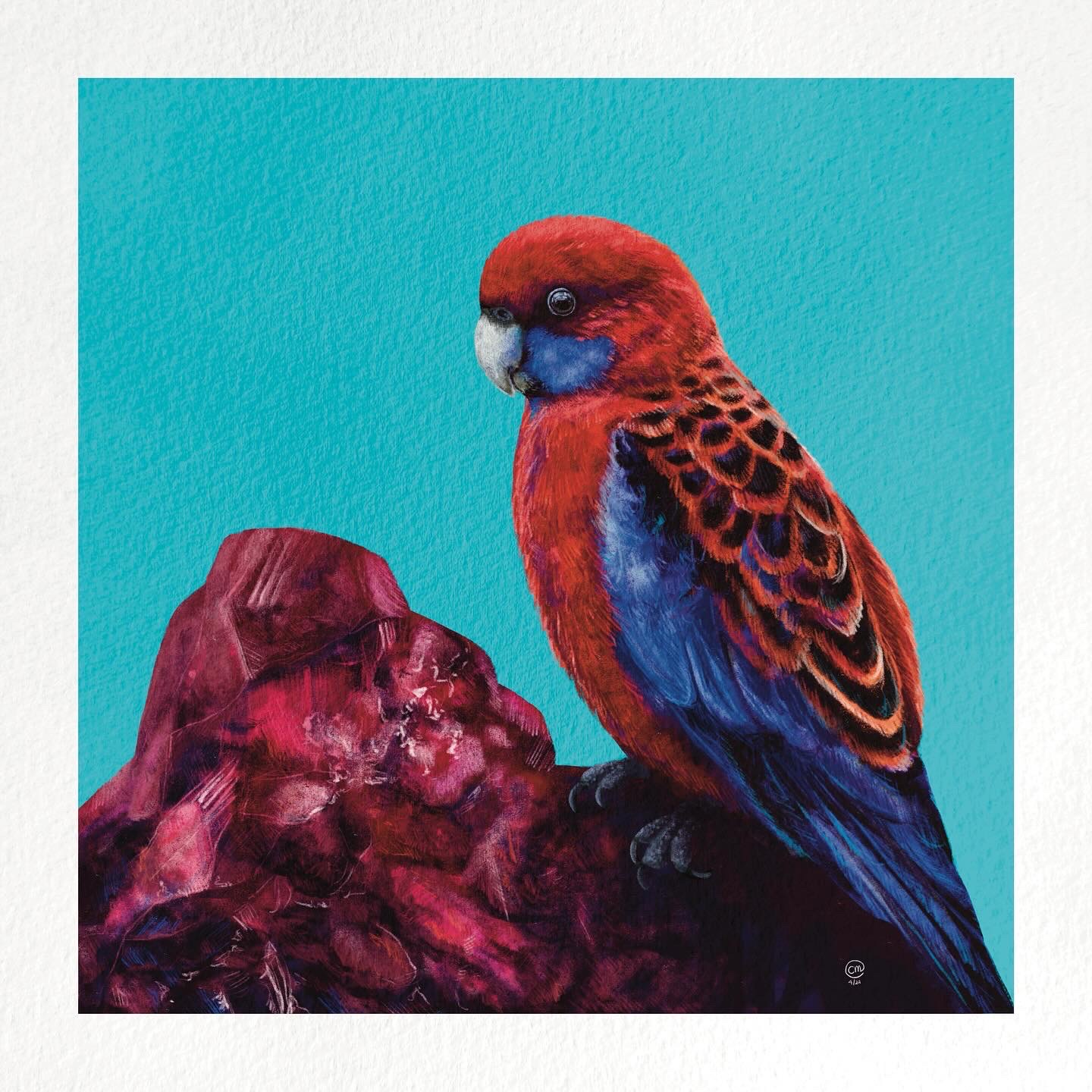 Digital painting of a bird and a crystal.
